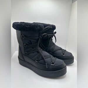 NEW La CANADIENNE Emery 100% Lamb Fur Lined Lace Up Winter Boots Black Sz 36